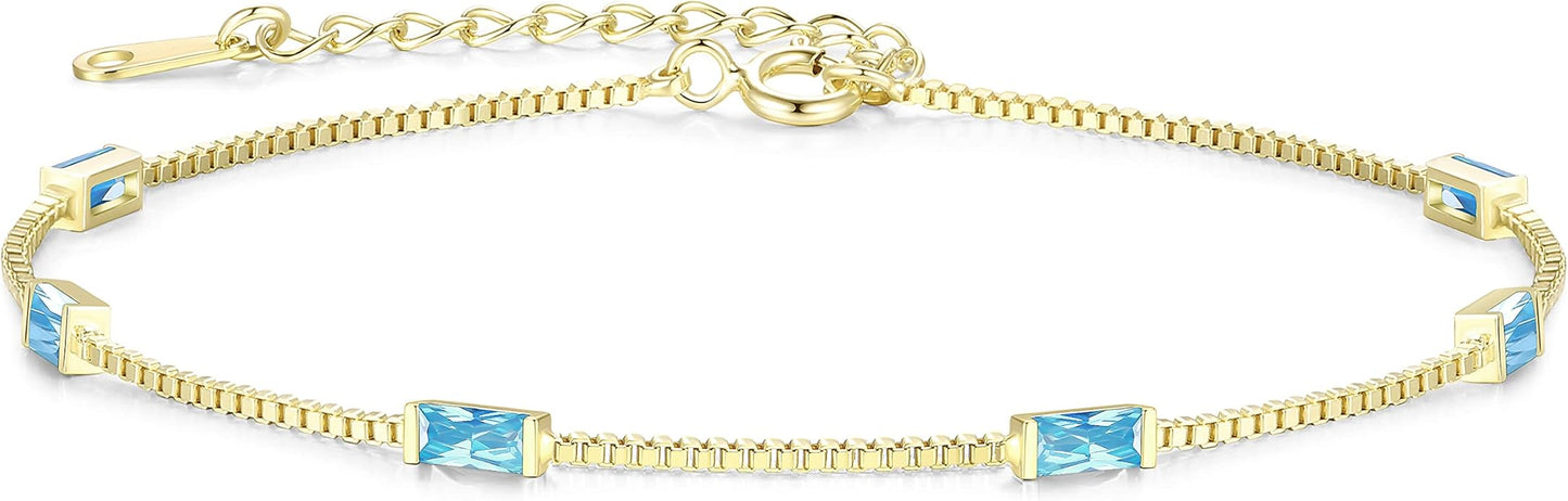 LOUISA SECRET Birthstone Bracelets for Women, 925 Sterling Silver Dainty Simple Women Charm Link Bracelet, Birthday Anniversary Christmas Jewelry Gifts for Women Wife Mom Her