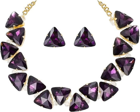 BriLove Art Deco Sparkly Triangle Statement Necklace Earrings Set for Women