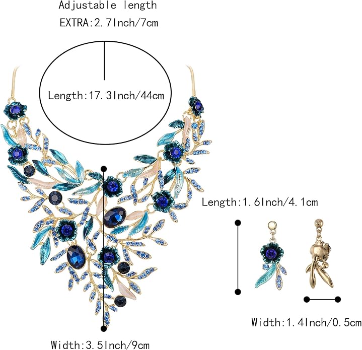 BriLove Wedding Bridal Leaf Cluster Jewelry Set for Women Crystal Flower Enamel Statement Necklace Dangle Earrings
