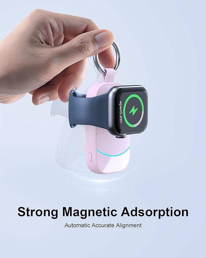 Valentines Day Gifts for Her Pink - Gifts for Women, Wife, Teen Girls - Portable Charger with Keychain for Apple Watch