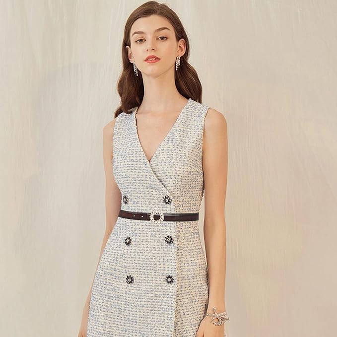 Women's Fashion Classic Metal Buckle Leather Belt with Jeans Dress