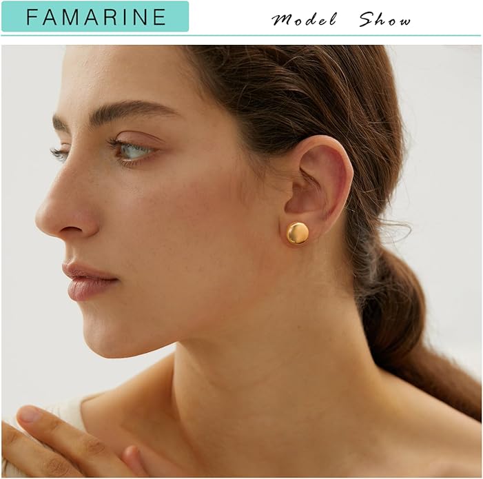FAMARINE Dot Earrings Gold Silver Stud Earrings for Women Flat Round Earring Minimalist Earring