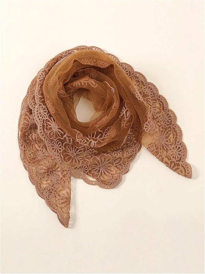 Floerns Women's Flower Embroidery Hair Scarf Headband Sheer Lace Hair Bandana