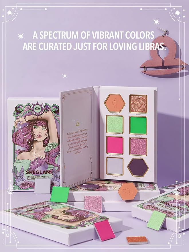 SHEGLAM Glitter Metallic Eyeshadow Palette 8-Color High Pigment Pink Green Blue Long Wearing Horoscope Collection Eye Shadow Palette - Loving Libra