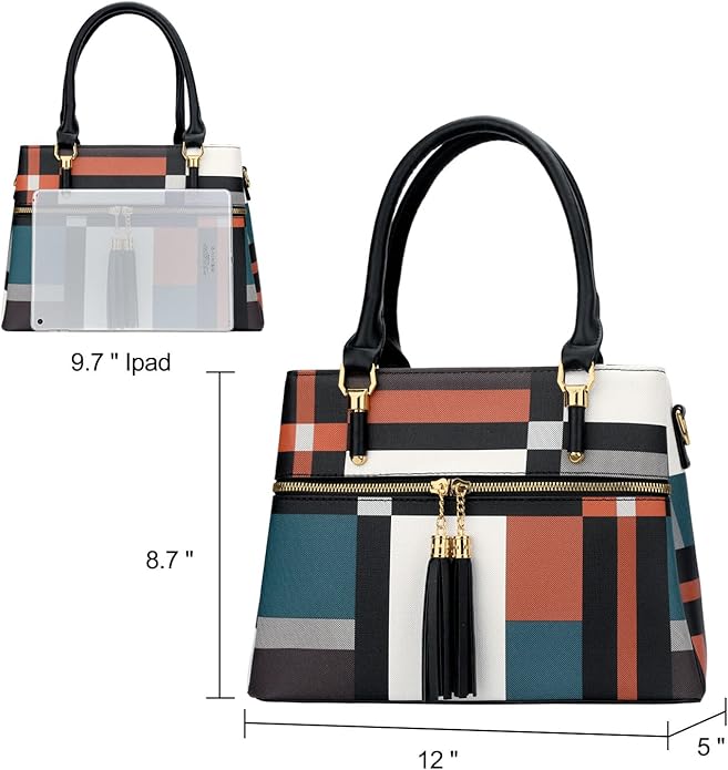 KKXIU Women Satchel Bags Handle Shoulder Handbags and Purses Pockets Zipper Leather Crossbody Bags