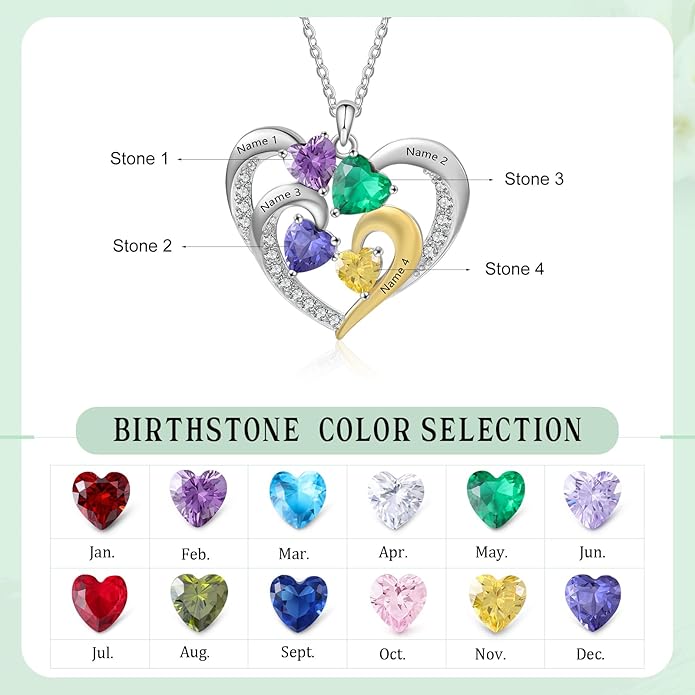GLAMCARAT Personalized mothers necklace with birthstones names sterling silver jewelry for women customized engraved necklace