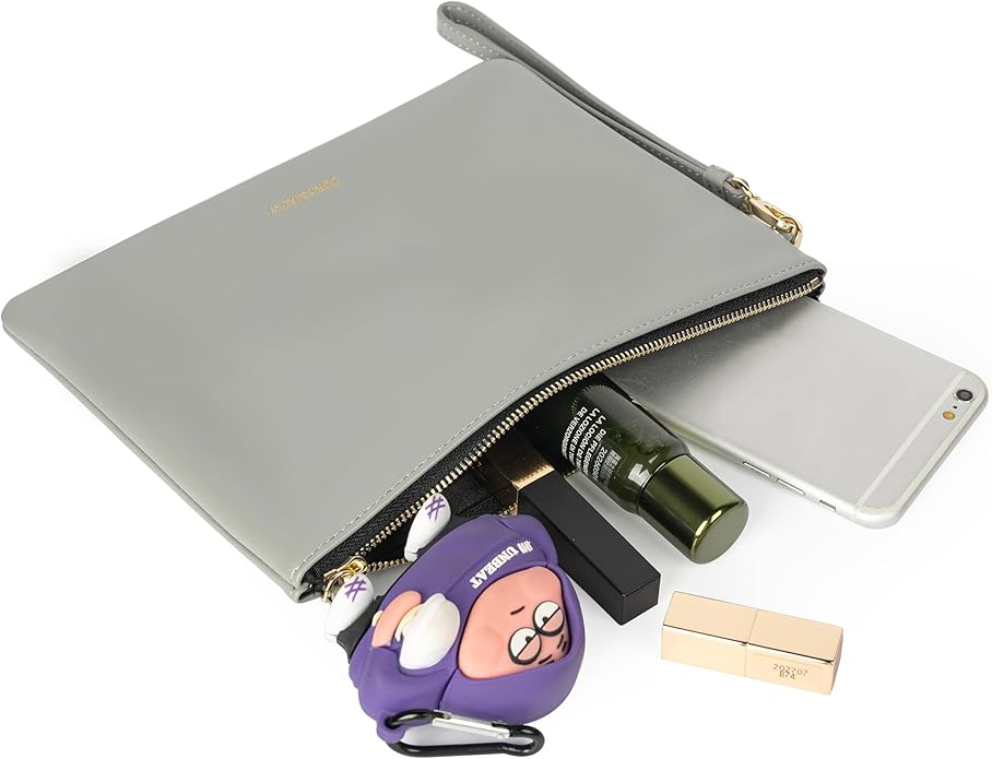 DORIS&JACKY Lambskin Leather Wristlet Clutch Purse for Women Soft Designer Slim Cell Phone Pouch Bag with Detachable Strap