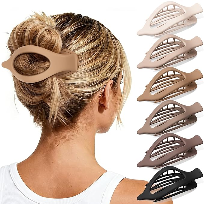 6 PCS Large Flat Hair Clips for Women Girls, French Concord Lay Down Claw Clips for Thick Thin Hair, Comfortable Curved Flat Hair Clips, Matte Non-slip Strong Hold Hair Accessories, Neutral