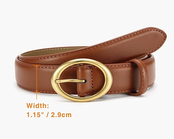 Womens Belt - CR Leather Belt Women Casual for Jeans Pants Dress - Belts with Gold Buckle for Women Fashion