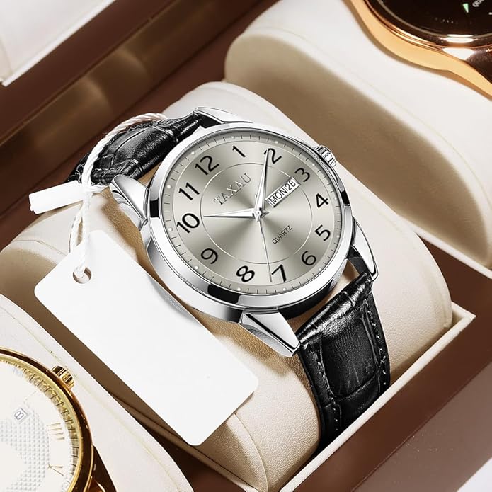 Watches for Men Luxury Analog Waterproof Classic Leather Large Face Simple Easy Read Quartz Minimalist Dress Day Date Quartz Mens Watches