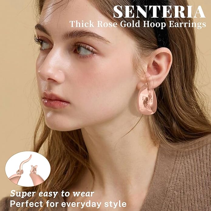 Senteria 12mm Wide Thick Hoop Earrings 925 Sterling Silver Hoop Earrings for Women Hypoallergenic 14K Real Gold Plated Hoops Large Earring Lightweight Chunky Hoops Earring for Women 25/30/40/50MM