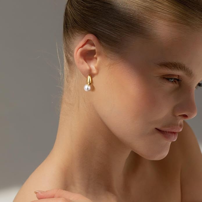 CHESKY Christmas Gifts Pearl Earrings for Women, Dainty 14K Gold Plated/Silver Plated Drop Quality Handpicked AAA+ Freshwater Cultured Round Pearls Dangle Earrings Wedding Jewelry for Women Gifts