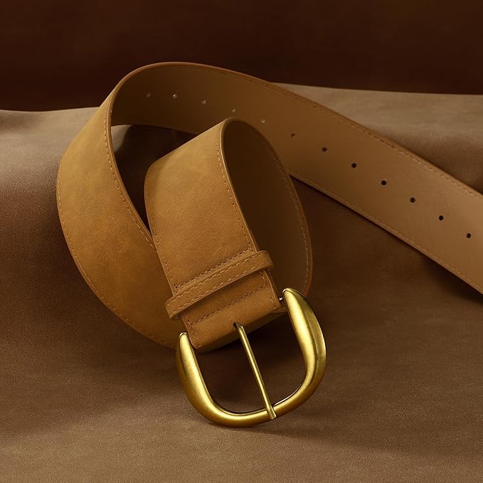 SANSTHS Women Wide Suede Belt for Dresses Jeans Fashion Thick Leather Waist Belts Ladies Chunky Belts