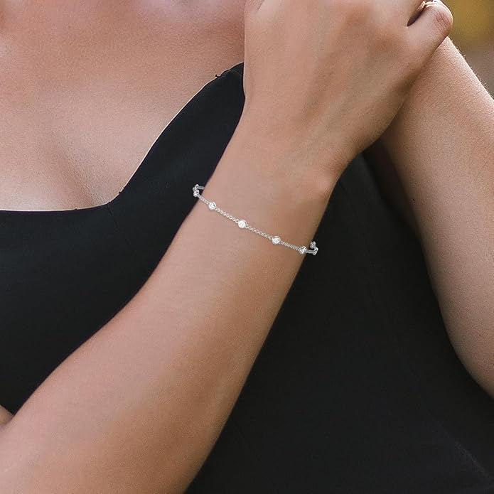 TimeLess Classics Women's Bracelet - Bezel Set Lab Grown Diamond Station Bracelet in 14K White & Yellow Gold - 0.25-4 Carat TW
