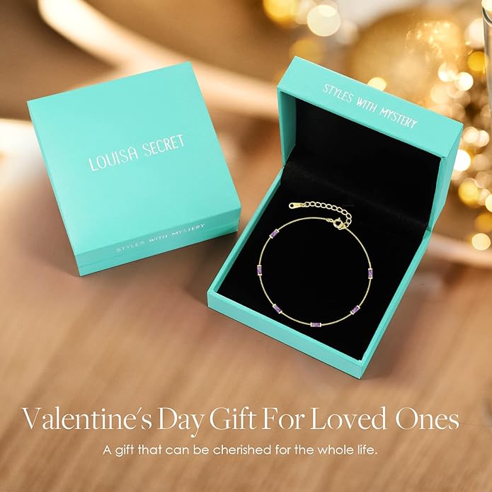 LOUISA SECRET Birthstone Bracelets for Women, 925 Sterling Silver Dainty Simple Women Charm Link Bracelet, Birthday Anniversary Christmas Jewelry Gifts for Women Wife Mom Her