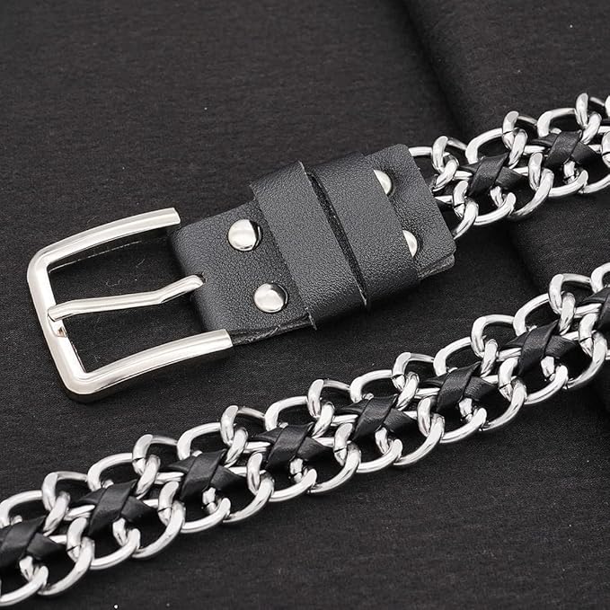 Glamorstar Gold Metal Punk Belts Leather Chain Waist Belt for Women Dresses