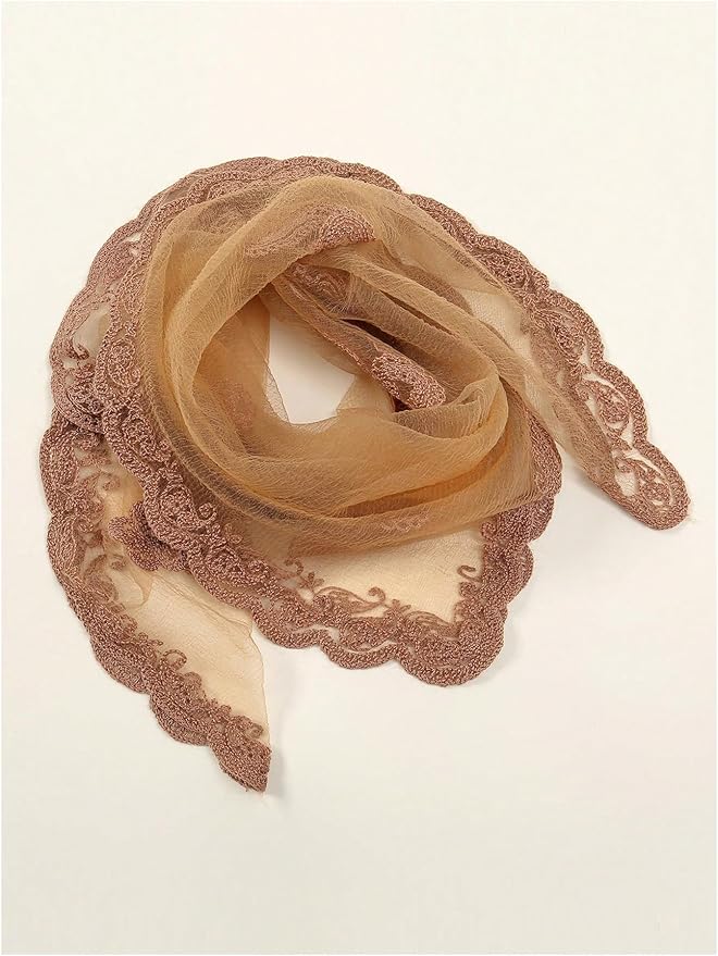 Floerns Women's Flower Embroidery Hair Scarf Headband Sheer Lace Hair Bandana