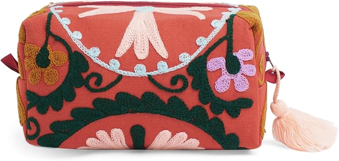 Huar Travel Makeup Bag- Large Capacity Cosmetic Bags for Women - Water Resistance Lining Portable Pouch & Open Toiletry Bag - Perfect Girls Makeup Organizer for Travel Essentials (Orange)