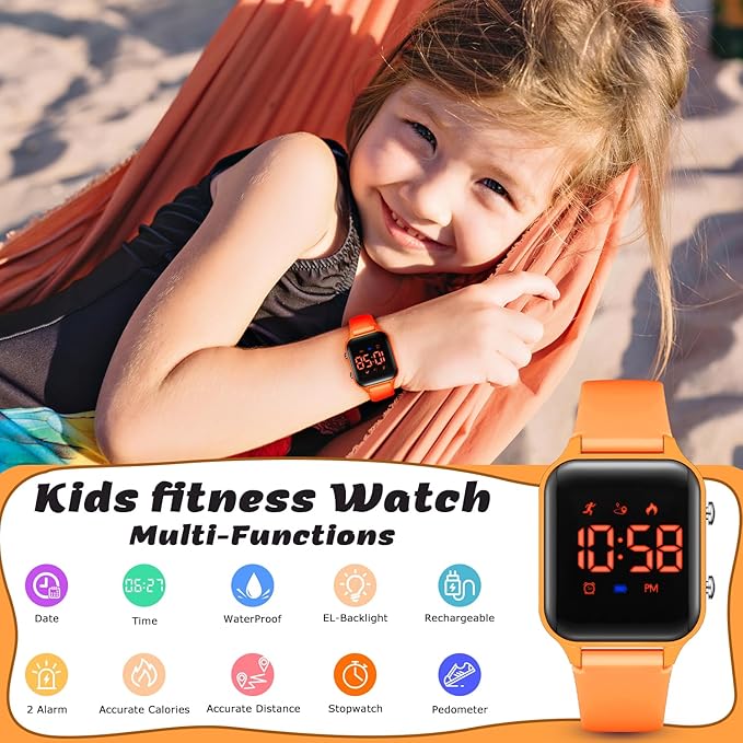 L LAVAREDO Kids Digital Watches for Boys Girls,Waterproof Sport Watch with Pedometer Stopwatch Vibration Alarm for Ages 5-13,No App Fitness Tracker Watch for Kids Teens Birthday Christmas Gifts