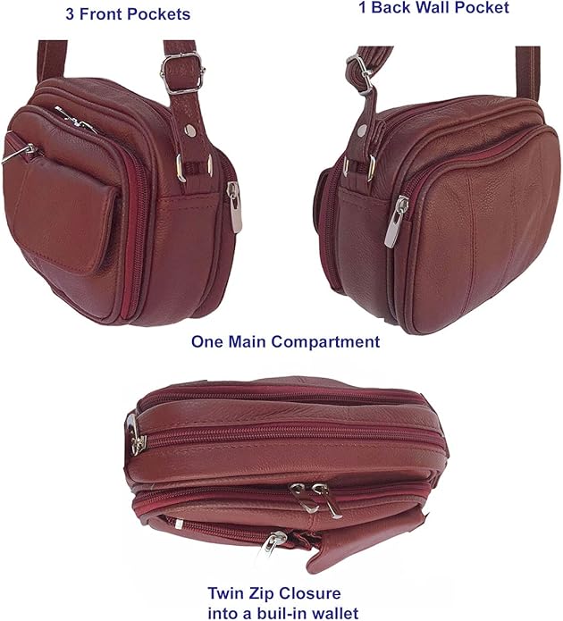 Cowhide Leather Women's Shoulder Purse Small Cross Body Organizer Bag with Many Pockets