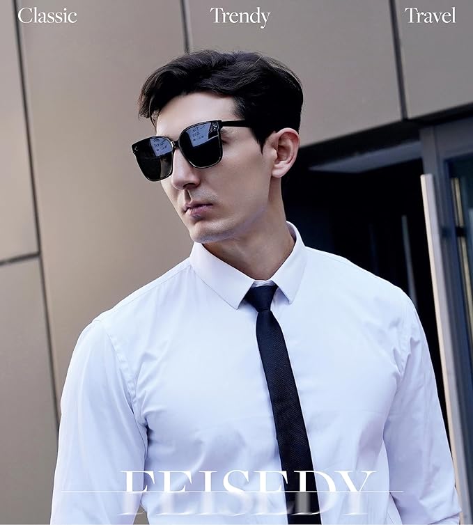 FEISEDY Oversized Polarized Sunglasses - UV400 Protection, Square Fashion Sun Glasses for Outdoor & Daily B2600