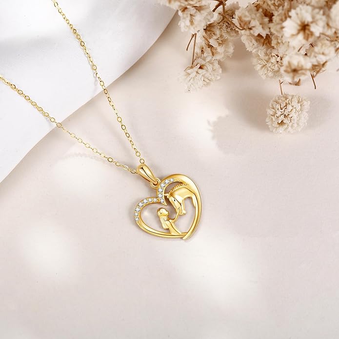 ELFRONT Mothers Day Gifts 14k Real Gold Dainty Necklace, Solid Gold Delicate Pendant For Women Mom Lover