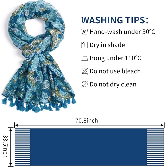 Scarf for Women Lightweight Soft Floral Leopard Printed Scarves Fall Winter Fashion Shawl Wrap with Fringe