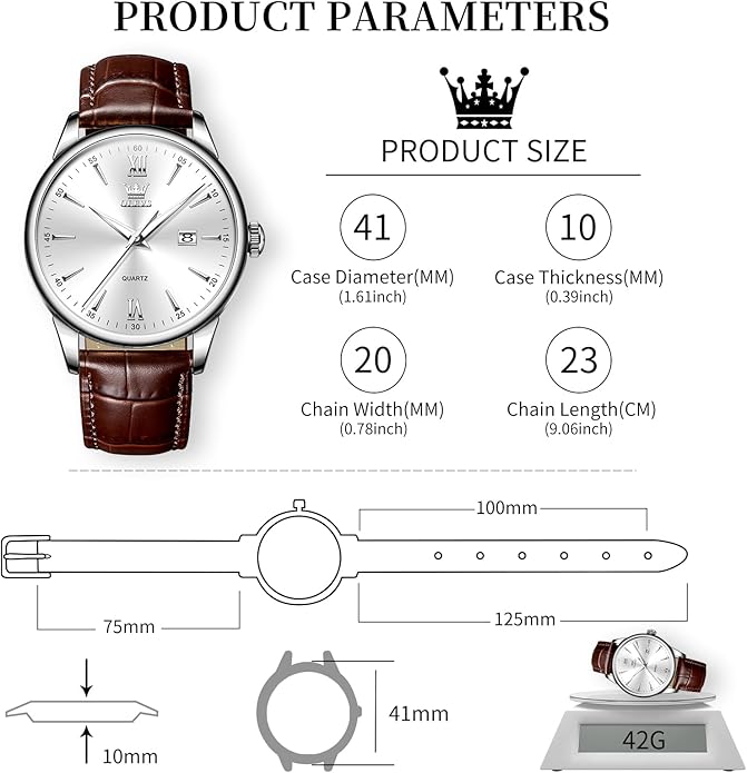 OLEVS Mens Watches, Dress Waterproof Classic Analog Casual Luxury Wrist Watch for Men with Date, Easy to Read Relojes para Hombres Male Quartz Wristwatch with Brown Black Leather Band Blue Black Dial
