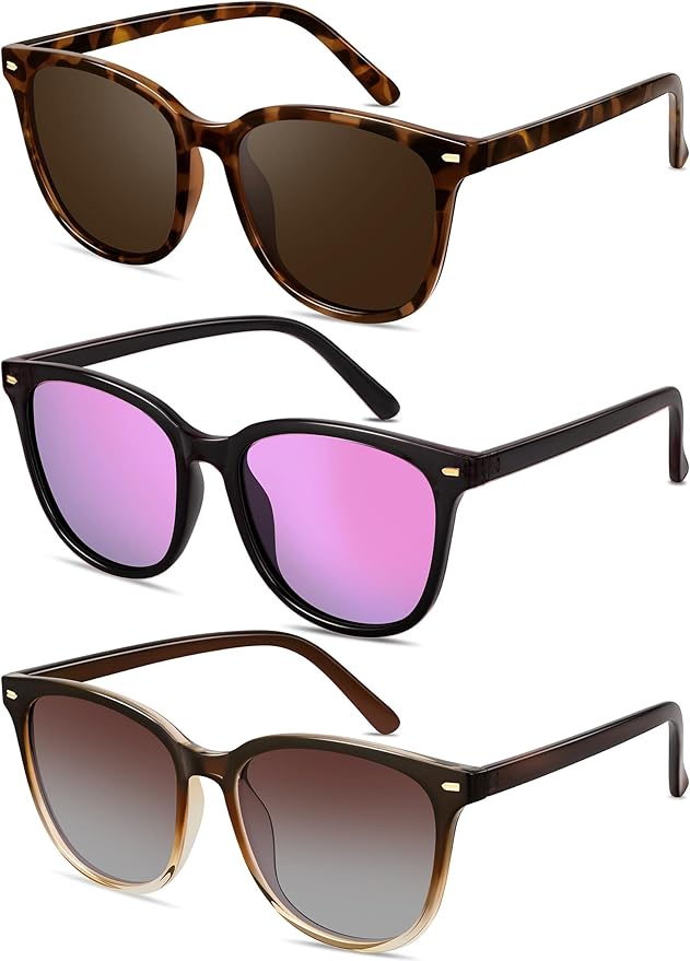Retro Polarized Sunglasses for Women Men Big Frame Vintage Style Trendy Shade UV400 Protection Lens Sun Glasses