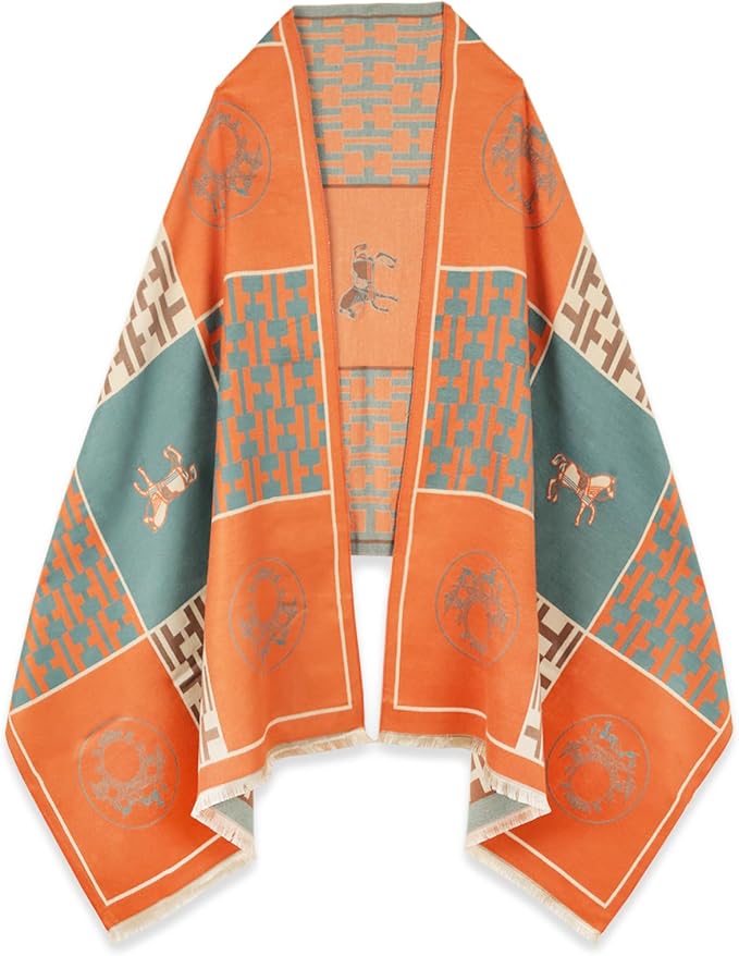 EXTREE Scarfs for Women Pashmina Silky Shawl Wrap for Evening Dressing Blanket Open Front Poncho Cape