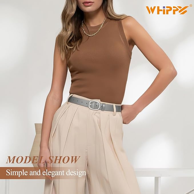 WHIPPY Women Leather Belt Casual Fashion Gold Buckle Leather Waist Belt for Jeans Pants Dresses Chic Ladies Belt