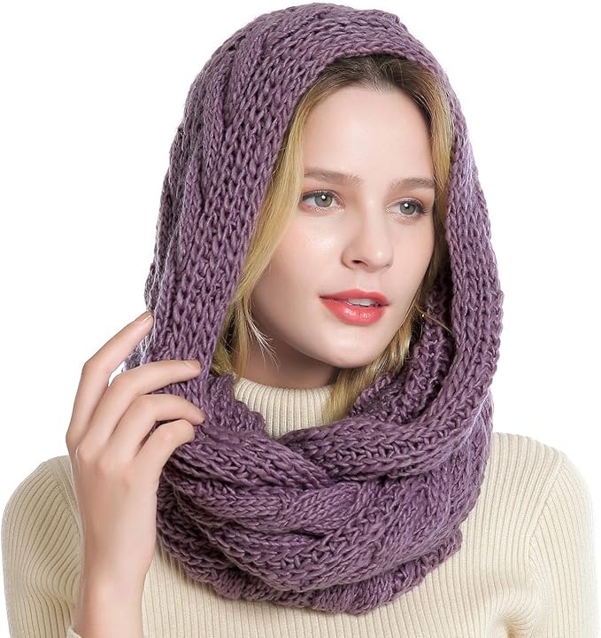 QUEENFUR Winter Women Thick Cable Knit Ribbed Infinity Circle Loop Scarf