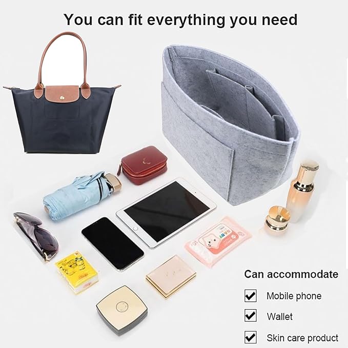Lckaey bag Organizer Insert for Longchamp Le Pliage Neo Handbags Insert Organizer 1012French grey-M
