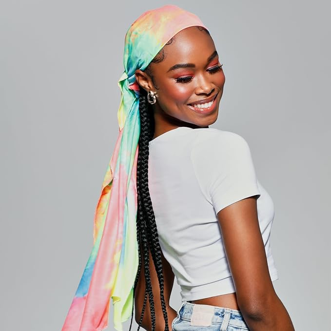 KISS COLORS & CARE Soft Satin Wrap Scarf - Tie Dye, Fashionable Multi-Purpose, Premium Hair Scarf for Minimizing Frizz, Chic & Comfortable, Preventing Breakage & Securing a Variety of Hair Styles