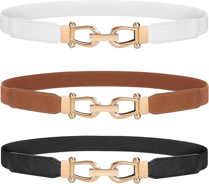 JASGOOD Women Stretchy Waist Belt Retro Elastic Skinny Belt for Ladies with Gold Buckle