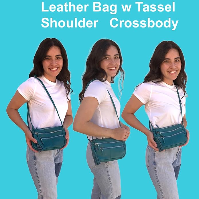 Cowhide Leather Women's Shoulder Purse Small Cross Body Organizer Bag with Many Pockets