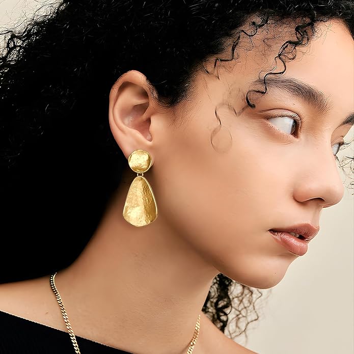 YUJIE Gold Plated Earrings for Women Geometric Chunky Dangle Earring Trendy Silvery Two-Tone Statement Jewelry