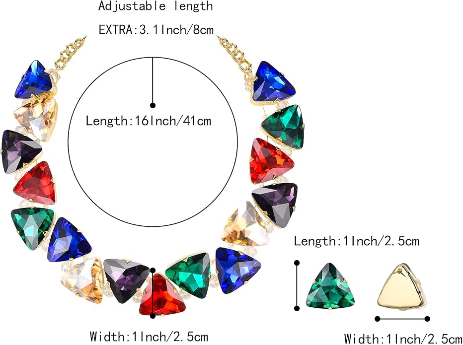 BriLove Art Deco Sparkly Triangle Statement Necklace Earrings Set for Women