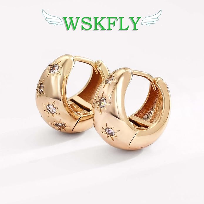 14K Gold Plated Cubic Zirconia Hoop Earrings,Three Row Diamon | Arrows | Double Row of Diamonds Huggie Earrings for Women