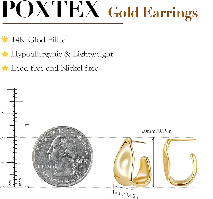 Gold Plated Statement Chunky Dangle Stud Earrings for Women, Gold Plated Hoop Knot Claw Earrings Tarnish Free Jewelry for Women Gifts