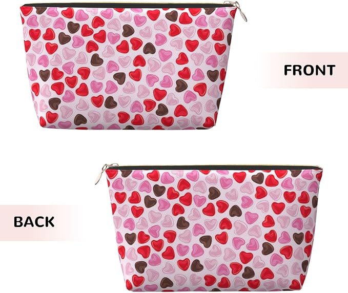 Cute Valentine's Day Hearts Makeup Bag Zipper Pouch Travel Portable Cosmetic Bag Organizer for Women