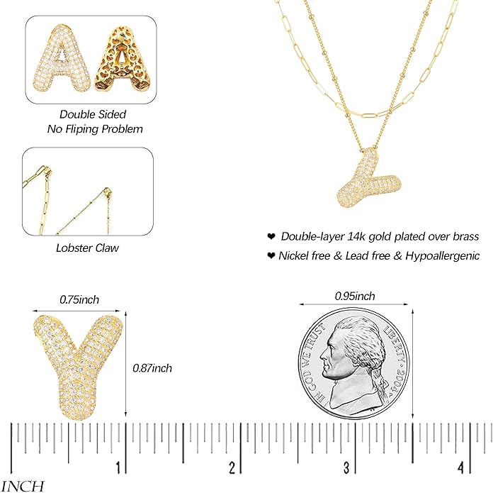 LUCA SMITH Initial Necklaces for Women, Dainty Balloon Bubble Letter, Name Letter Alphabet Pendant Layered Choker Chain Jewelry Gift