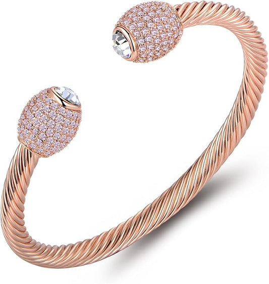 Barzel 18K Gold Plated Crystal Cable Bangle Bracelet For Women - Cuff Bangle Bracelet
