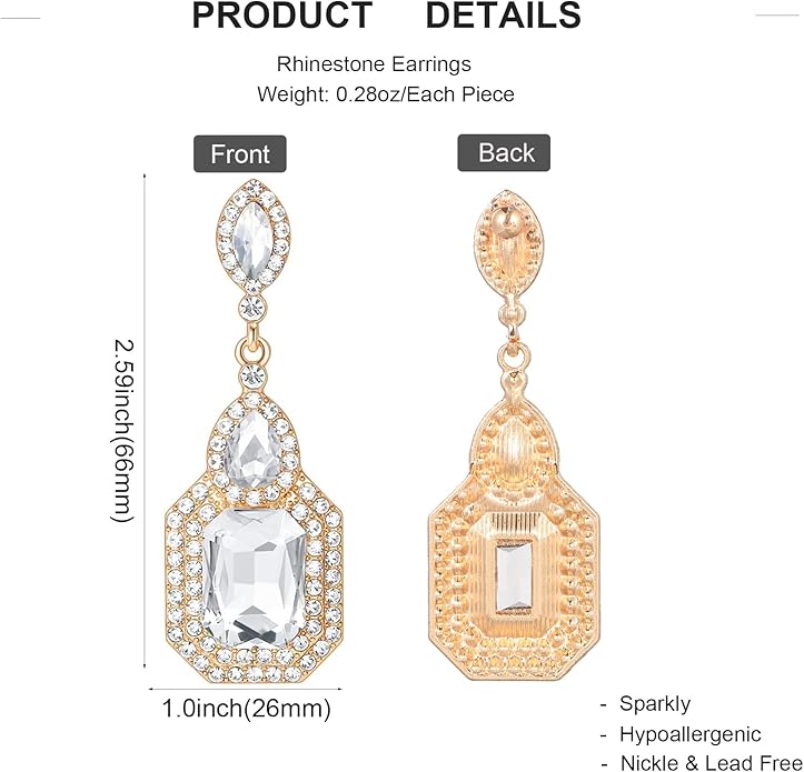 Vintage Rhinestone Dangle Statement Earrings Colorful Long Crystal Dangling Drop Earring for Women Formal Wedding Prom