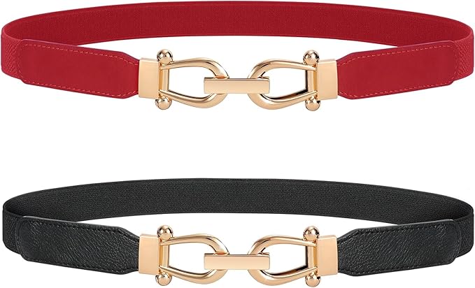 JASGOOD Women Stretchy Waist Belt Retro Elastic Skinny Belt for Ladies with Gold Buckle