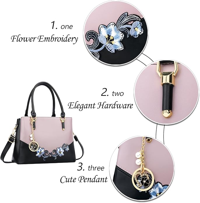 KKXIU 3 Zippered Compartments Purses and Handbags for Women Top Handle Satchel Shoulder Ladies Bags