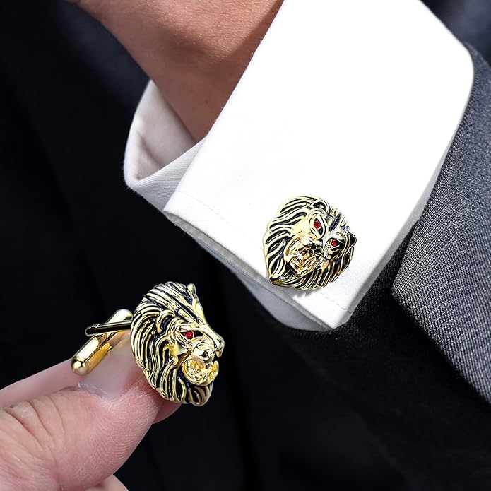 HAWSON Vintage Lion Head Cufflinks for Men with Gift Box, Gold Silver Black Tone Cuff Links for Men's Dress Shirts and French Cuff Shirts, Mens Personalized Jewelry or Accessories Unique