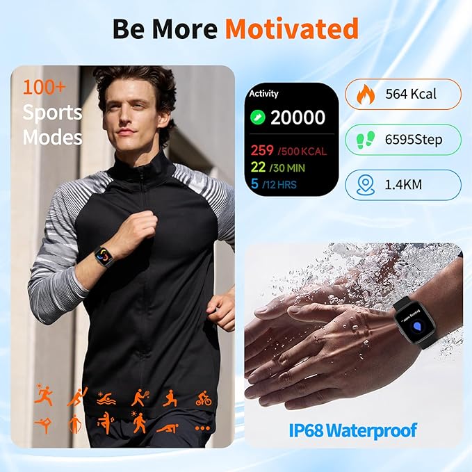 2025 Upgraded Smart Watch Alexa Built-in【1.83" HD Touchscreen】【BT5.3 Call, 100+ Sports Modes & IP68 Waterproof】 Fitness Tracker 24/7 Heart & Sleep Monitor for Android iOS Men Women