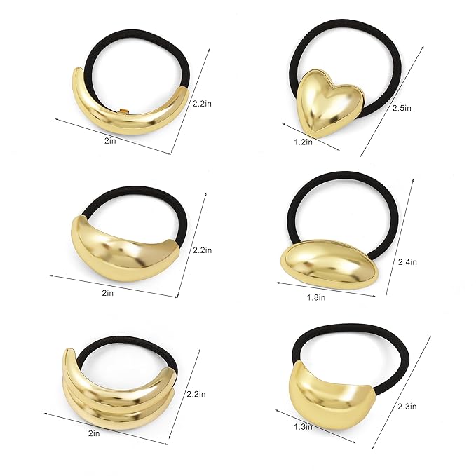 Gold Metal Hair Ties for Women - Cuffs, Accessories, Elastic Bands for Thick and Thin Hair Ponytails