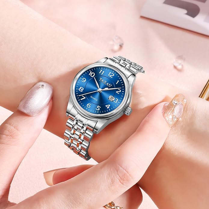 Gold Silver Two Tone Women Stainless Steel Watch Small Wrist ElegantDress Watch for Women Fashion Luxury Waterproof Day Date Analog Quartz Ladies Watches
